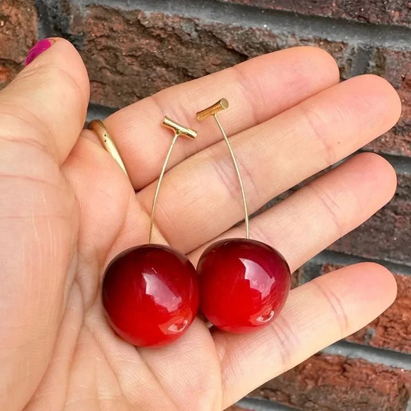 Cherry Red Drop Earrings - Picture 4 of 9
